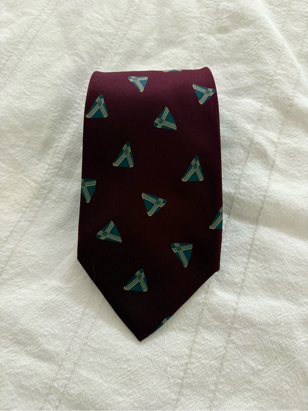 Giorgio Armani Vintage Silk Tie Geometric Print Maroon Blue Tan